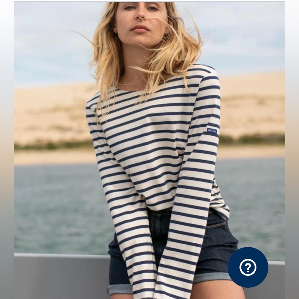 Saint James Cream and Navy Striped Long-Sleeve Breton Top